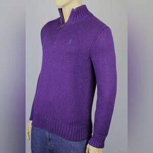 Vintage Polo Ralph Lauren Mens 1/4 Zip Sweatshirt Purple Ribbed Cuff Mock Neck L
